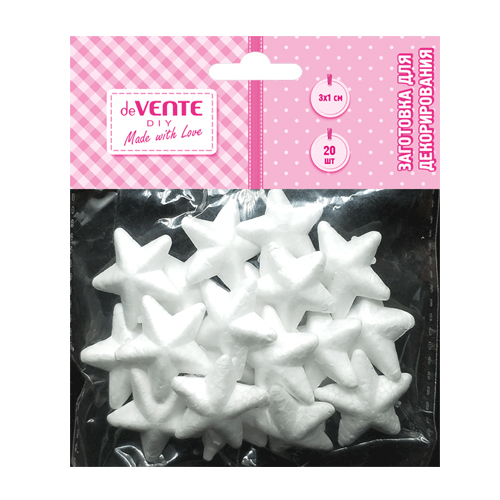 Набор д/декорирования deVente "Заготовка для декорирования. Звезды" 30*10мм, 20шт, белые, пенополистирол