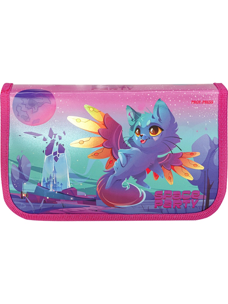 Пенал 1-секц, большой ИНОПЛАНЕТНЫЙ КОТИК (ПН-4952) 190х115, глянц.ламинир.,твин-лак, хол. фольга
