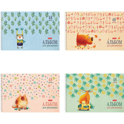 Альбом для рисования А4 48 л., спираль, обложка картон, HATBER, 205х290 мм, "Счастливчики" (4 вида)