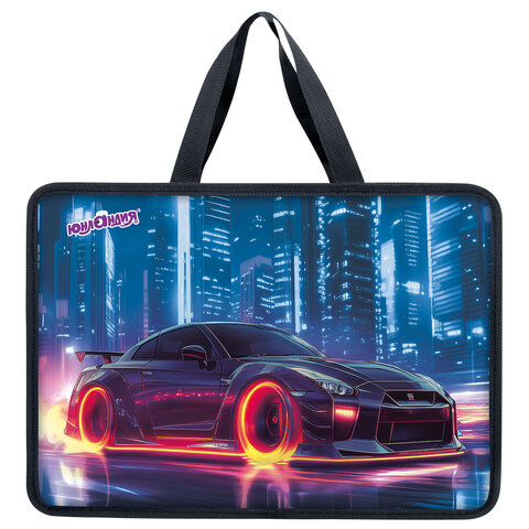 Папка на молнии с ручками ЮНЛАНДИЯ А4, 1 отделение, пластик, 80 мм, "Fire wheels"