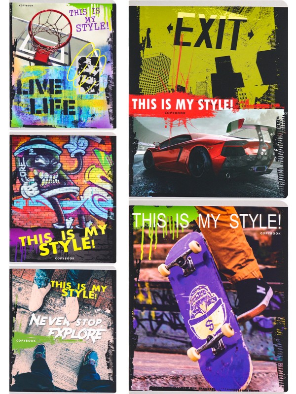 Тетрадь КЛЕТКА 48л. В СТИЛЕ УРБАН-2 цвет мел обл,5 диз в сп. софт-тач