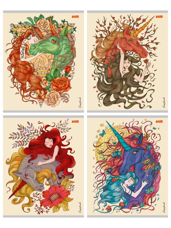 Тетрадь КЛЕТКА 96л. ДЕВУШКА И ЕДИНОРОГ обл- мелов.картон, второй блок