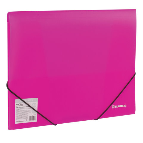 Папка на резинках BRAUBERG "Neon", неоновая, розовая, до 300 листов, 0,5 мм