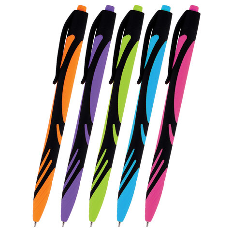 Ручка шариковая автоматическая BRAUBERG ULTRA COLOR NEON, soft-touch, СИНЯЯ, пишущий узел 0,7 мм, линия письма 0,35 мм