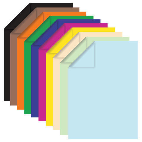 Цветная бумага А4 ТОНИРОВАННАЯ В МАССЕ, 100 листов 10 цветов, склейка, 80 г/м2, BRAUBERG, 210х297 мм