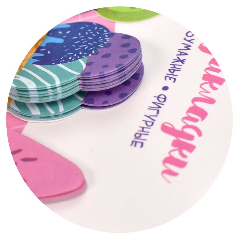 Стикеры-закладки бумажные, 30x65 мм, 60 шт., арт. 66588 / 25 МОРОЖЕНОЕ (материал: дизайнерская бумага 80 г/м², цвет: зелёный, оранжевый, розовый; кол-