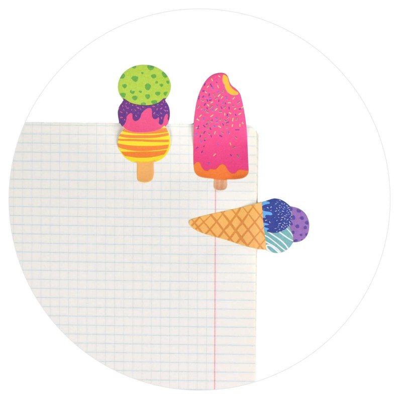 Стикеры-закладки бумажные, 30x65 мм, 60 шт., арт. 66588 / 25 МОРОЖЕНОЕ (материал: дизайнерская бумага 80 г/м², цвет: зелёный, оранжевый, розовый; кол-