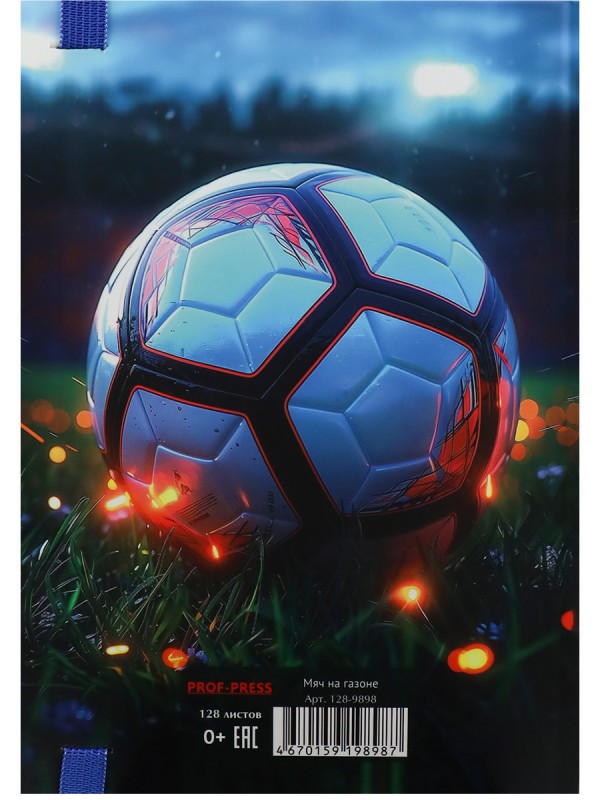 ЕЖЕДНЕВНИК А5,128л. МЯЧ НА ГАЗОНЕ (128-9898)7БЦ,софт-тач,лам,в.л,чер.ф,рез