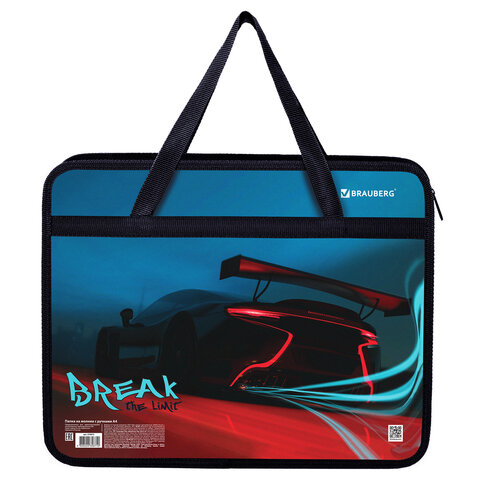 Папка на молнии с ручками BRAUBERG А4, 1 отделение, пластик, 80 мм, Speed, 270872