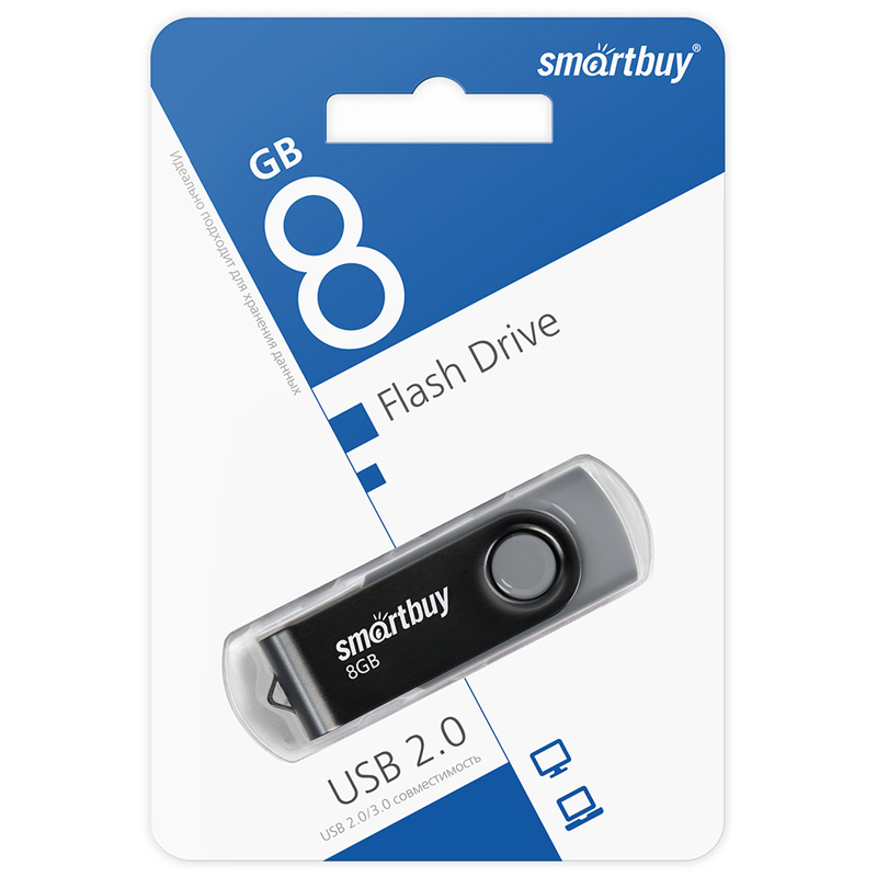 Память Smart Buy "Twist" 8GB, USB 2.0 Flash Drive, черный SB008GB2TWK