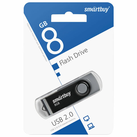 Память Smart Buy "Twist" 8GB, USB 2.0 Flash Drive, черный SB008GB2TWK
