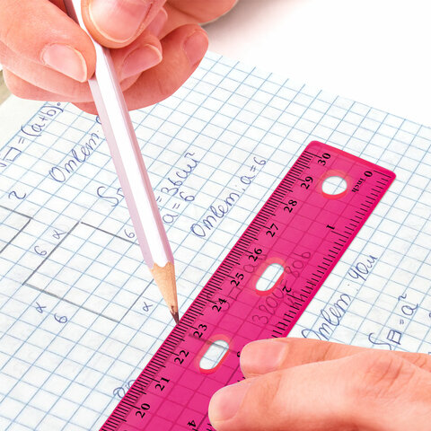 Линейка пластиковая 30 см, BRAUBERG "Crystal", тонированная, ассорти