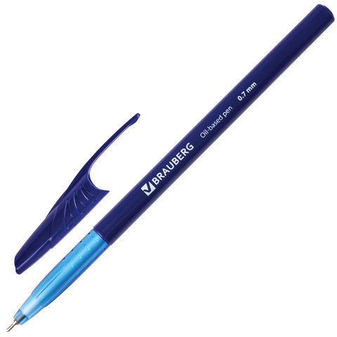 Ручка шариковая масляная BRAUBERG "Oil Base", корпус синий, узел 0,7 мм, линия 0,35 мм, синяя