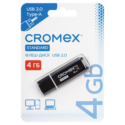 Флеш-диск 4 GB, CROMEX (КРОМЕКС) Standard USB 2.0, черный