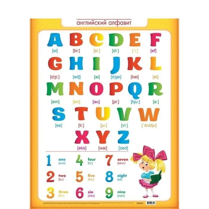Обучающий плакат "Английские алфавит и цифры" А2