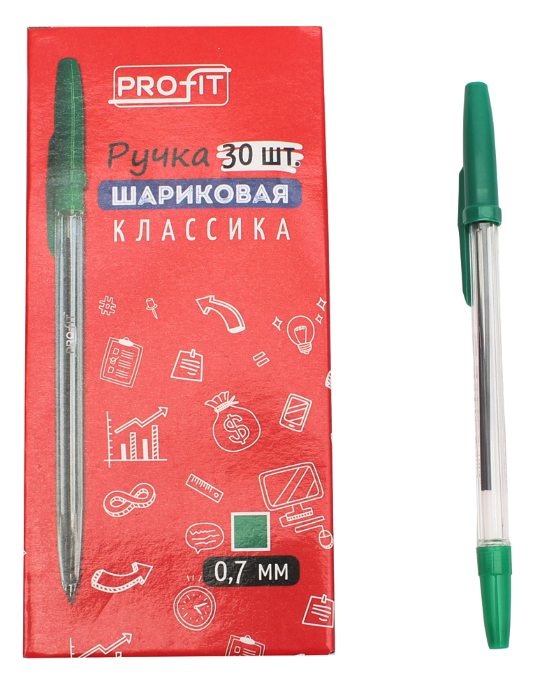 Ручка шариковая "КЛАССИКА" ЗЕЛЕНАЯ d=0.7. прозрачный корпус.
