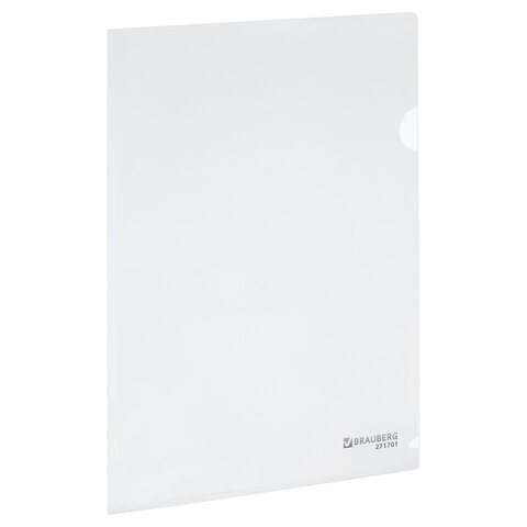 Папка-уголок жесткая А4, прозрачная, 0,15 мм, BRAUBERG EXTRA