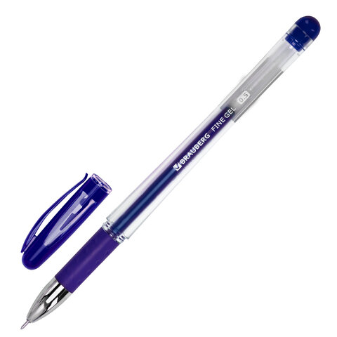 Ручка гелевая с грипом BRAUBERG Fine Gel, СИНЯЯ, игольчатый узел 0,5 мм, линия письма 0,35 мм, 141179