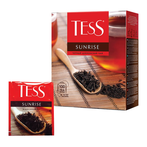 Чай TESS (Тесс) "Sunrise", черный цейлонский, 100 пакетиков по 1,8 г