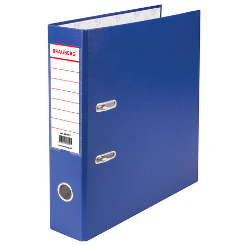 Папка-регистратор BRAUBERG с покрытием из ПВХ, 70 мм, синяя (удвоенный срок службы) 220893