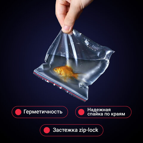 Пакеты ZIP LOCK "зиплок" ПРОЧНЫЕ, комплект 100 шт., 12х17 см, ПВД, 60 мкм, BRAUBERG EXTRA, 608171