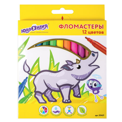 Фломастеры ЮНЛАНДИЯ 12 цветов, "ЭКЗОТИКА", вентилируемый колпачок, картон
