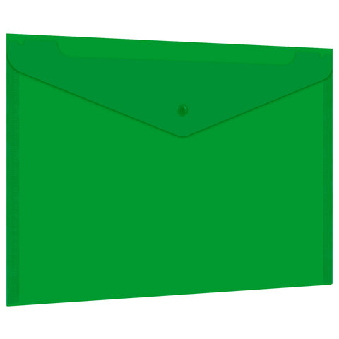 Папка-конверт с кнопкой прозрачная А4 BRAUBERG UNIVERSAL, до 100 листов, зеленая, 0,15 мм