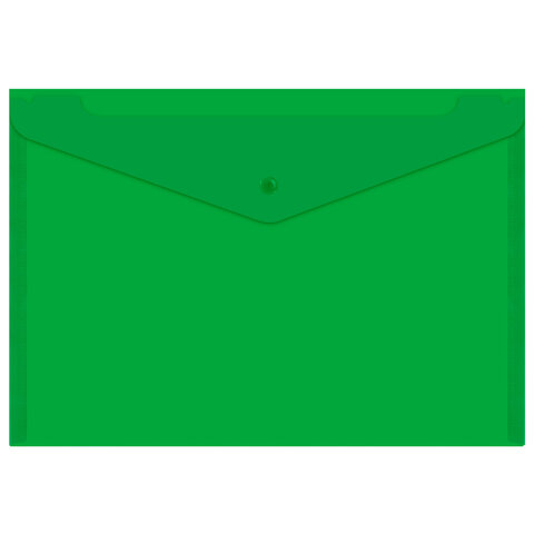 Папка-конверт с кнопкой прозрачная А4 BRAUBERG UNIVERSAL, до 100 листов, зеленая, 0,15 мм