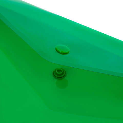 Папка-конверт с кнопкой прозрачная А4 BRAUBERG UNIVERSAL, до 100 листов, зеленая, 0,15 мм