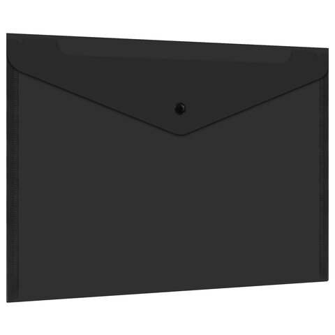 Папка-конверт с кнопкой прозрачная А4, BRAUBERG "UNIVERSAL", до 100 листов, черная, 0,15 мм