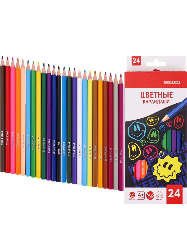 Карандаши цв. пластик.2М, набор 24цв, гексаг. CRAZY SMILE (КЦ-2553) гриф. d=3мм,в к/к