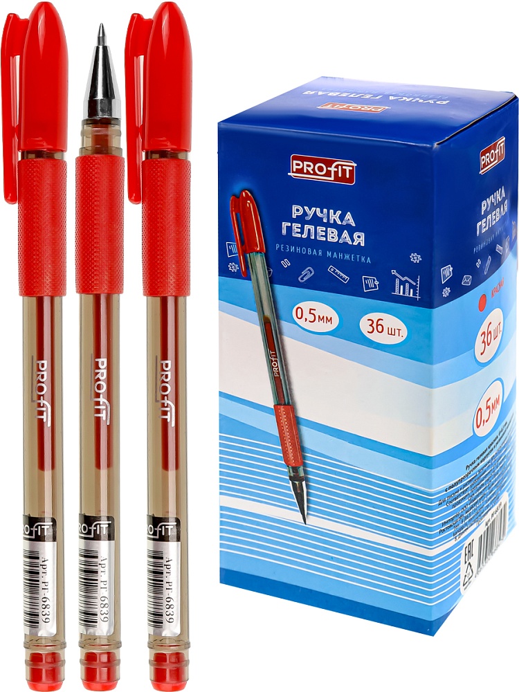 Ручка гелевая КРАСНАЯ d=0.5. с полупрозр корп и резиновым держателем