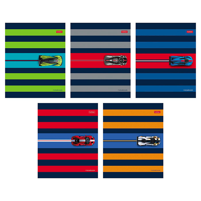 Тетрадь 48л.кл.скрепка Hatber, Автоспорт" пластик. обложка, 5 диз.