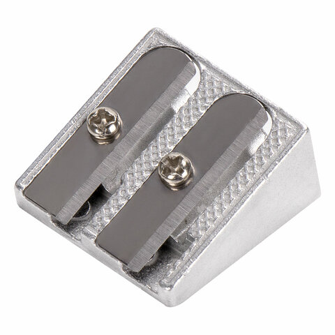 Точилка BRAUBERG "Style", металлическая клиновидная, 2 отверстия, в картонной коробке