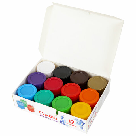 Гуашь ЮНЛАНДИЯ "ШКОЛЬНАЯ", 12 цветов по 17,5 мл