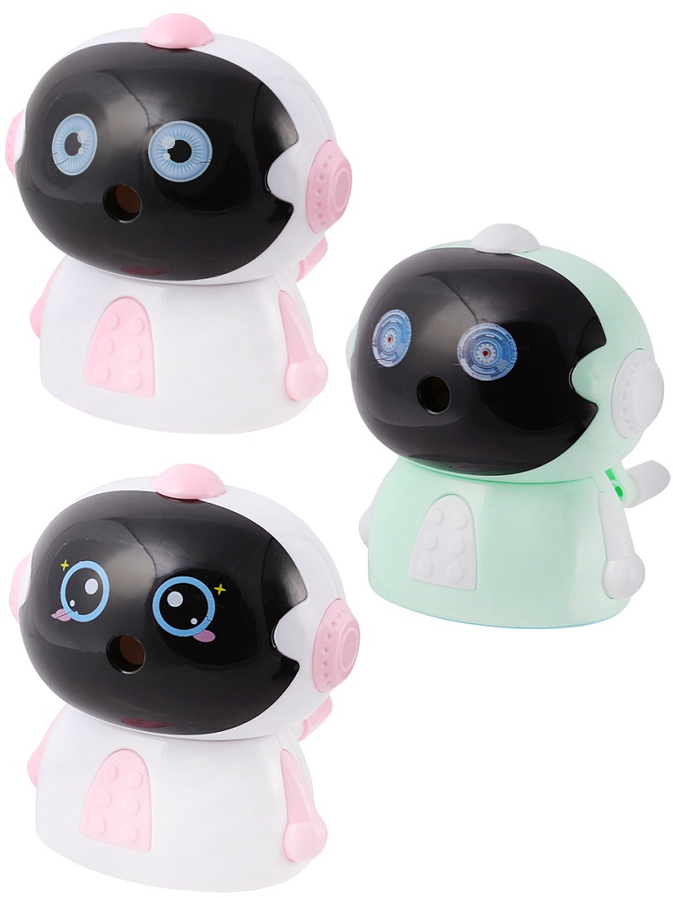 Точилка механическая 1 отв УДИВЛЕННЫЙ РОБОТ 87х87х98 (ТК-0139) с контейнером, ассорти