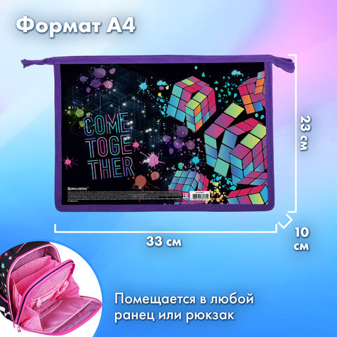 Папка для труда на молнии BRAUBERG А4, 2 отделения, органайзер, "Come together"
