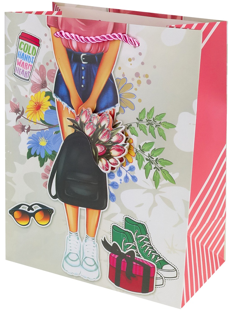 Пакет подар.с мат.лам.,глит.и 3Dэлем.,18х23х10см(М),Летний пикник