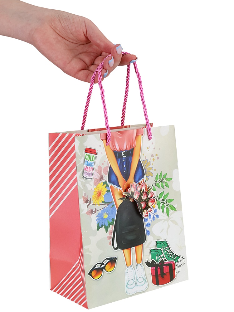 Пакет подар.с мат.лам.,глит.и 3Dэлем.,18х23х10см(М),Летний пикник