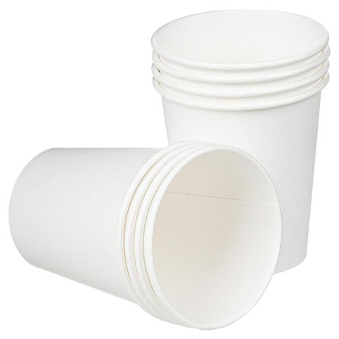 Стакан одноразовый бумажный 200/276 мл, D 80 мм, КОМПЛЕКТ 50 шт., однослойный, белый, холодное/горячее, СКАНДИПАКК, -0000, 771S70900-0000