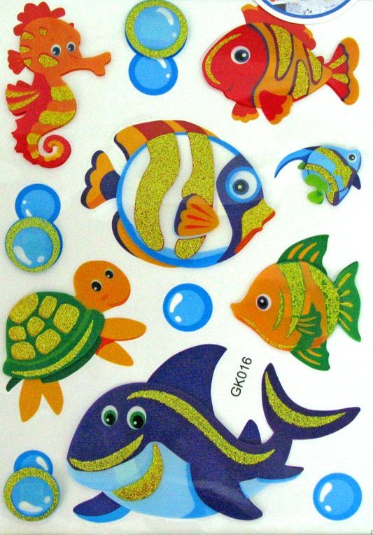 Наклейка 27*37 Подводный мир пластик глиттер GK016