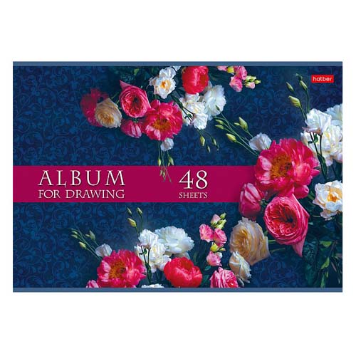 Альбом для рисования А4, 48л, Hatber "Роскошные цветы", скрепка, обложка мелованный картон