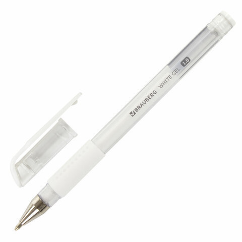 Ручка гелевая с грипом BRAUBERG "White", БЕЛАЯ, пишущий узел 1 мм, линия письма 0,5 мм