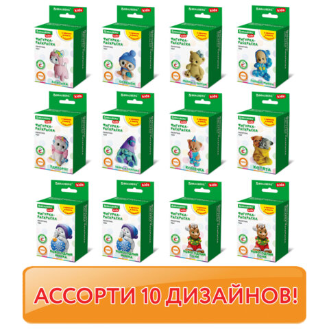 ФИГУРКА ИЗ ГИПСА с красками и кистью для росписи, ассорти, BRAUBERG KIDS