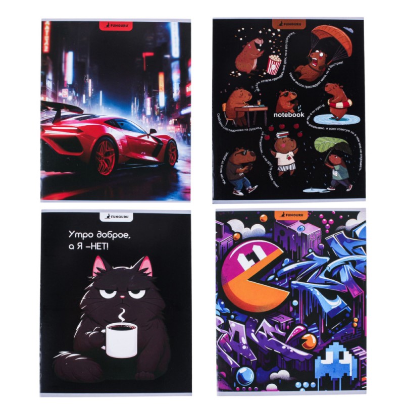 Тетрадь А5 48л клетка 98% (Funguru), 8 видов микс