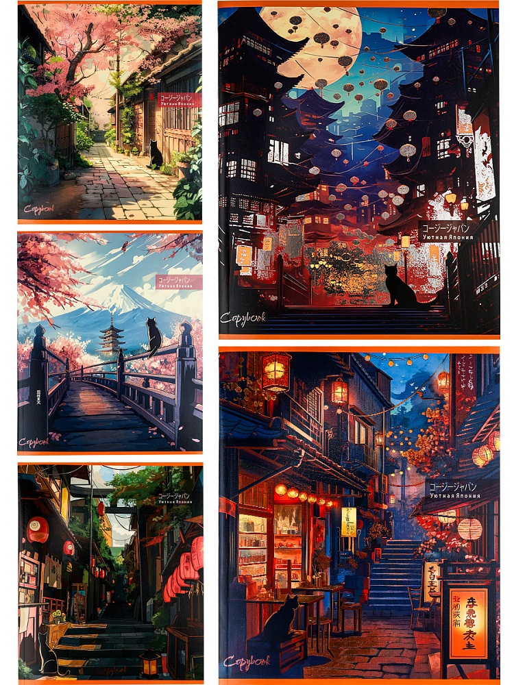 Тетрадь КЛЕТКА 96л. ПЕЙЗАЖИ ИЗ АНИМЕ (96-8442) 5диз в сп, твин-лак, холодное тис