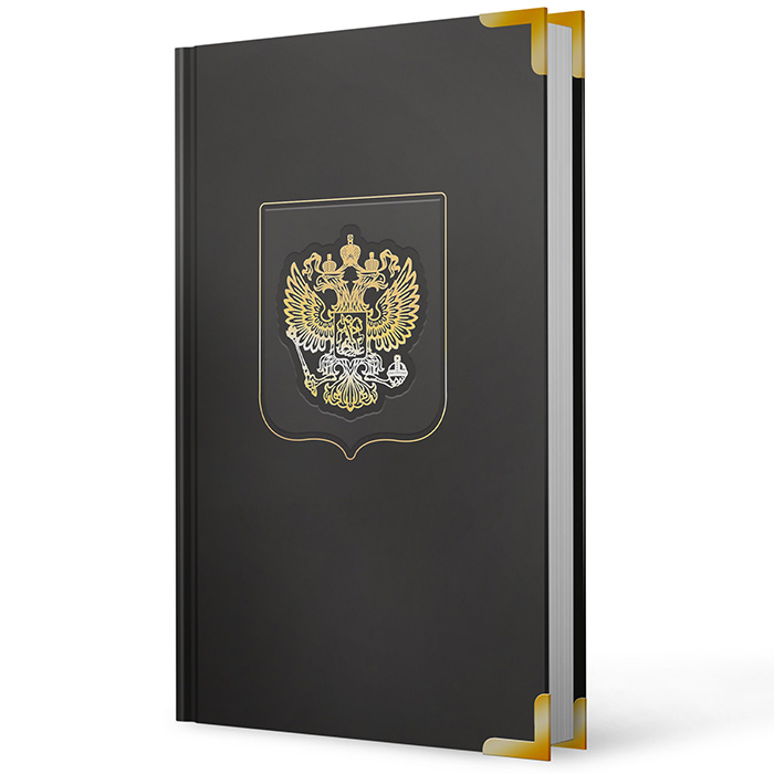 Ежедневник б/дат А5+ ЭКСМО 152л Listoff "Patriot", черный, иск. кожа, твердая обложка, тиснение фольгой, подар. кор.