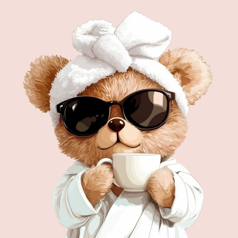 Алмазная мозаика с частичной выкладкой (набор для творчества), МИШКА С КОФЕ, 30*30 см, форма страз: круглая, 12 цветов страз, картонная коробка