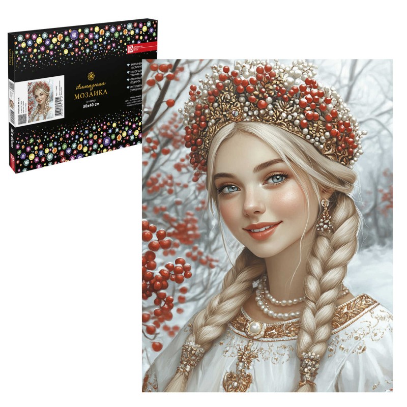 Алмазная мозаика с частичной выкладкой (набор для творчества) арт. 71442 / 25 РУССКАЯ КРАСА, размер: 30*40 см, (4 цветов страз, холст на подрамнике с