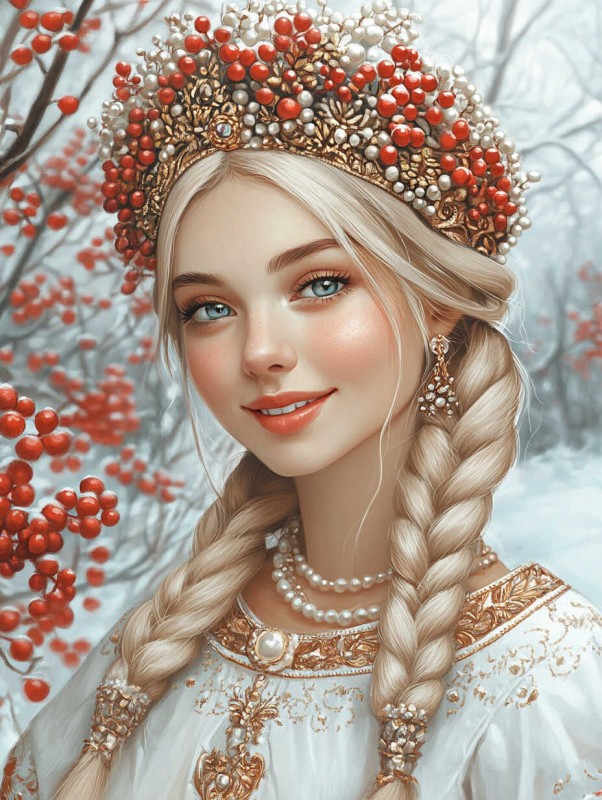 Алмазная мозаика с частичной выкладкой (набор для творчества) арт. 71442 / 25 РУССКАЯ КРАСА, размер: 30*40 см, (4 цветов страз, холст на подрамнике с